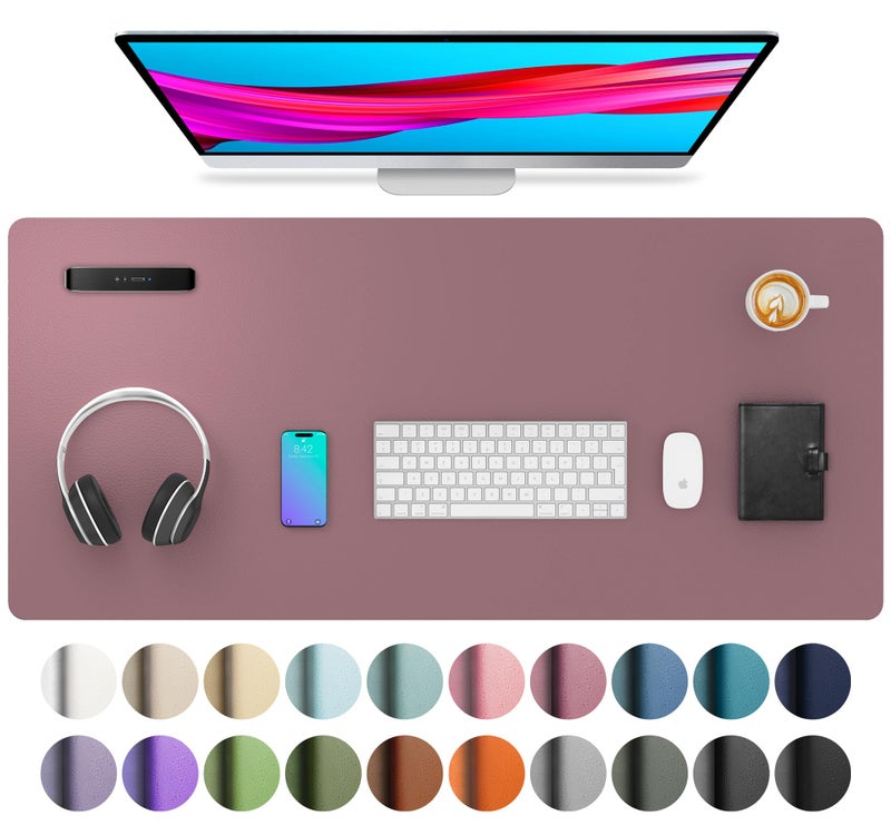 Aothia Leather Desk Pad Protector, Mouse Pad, Office Desk Mat, Non-Slip PU Leather Desk Blotter, Laptop Desk Pad, Waterproof Desk Writing Pad for Office and Home (Dark Pink,36" x 17") - Image 1